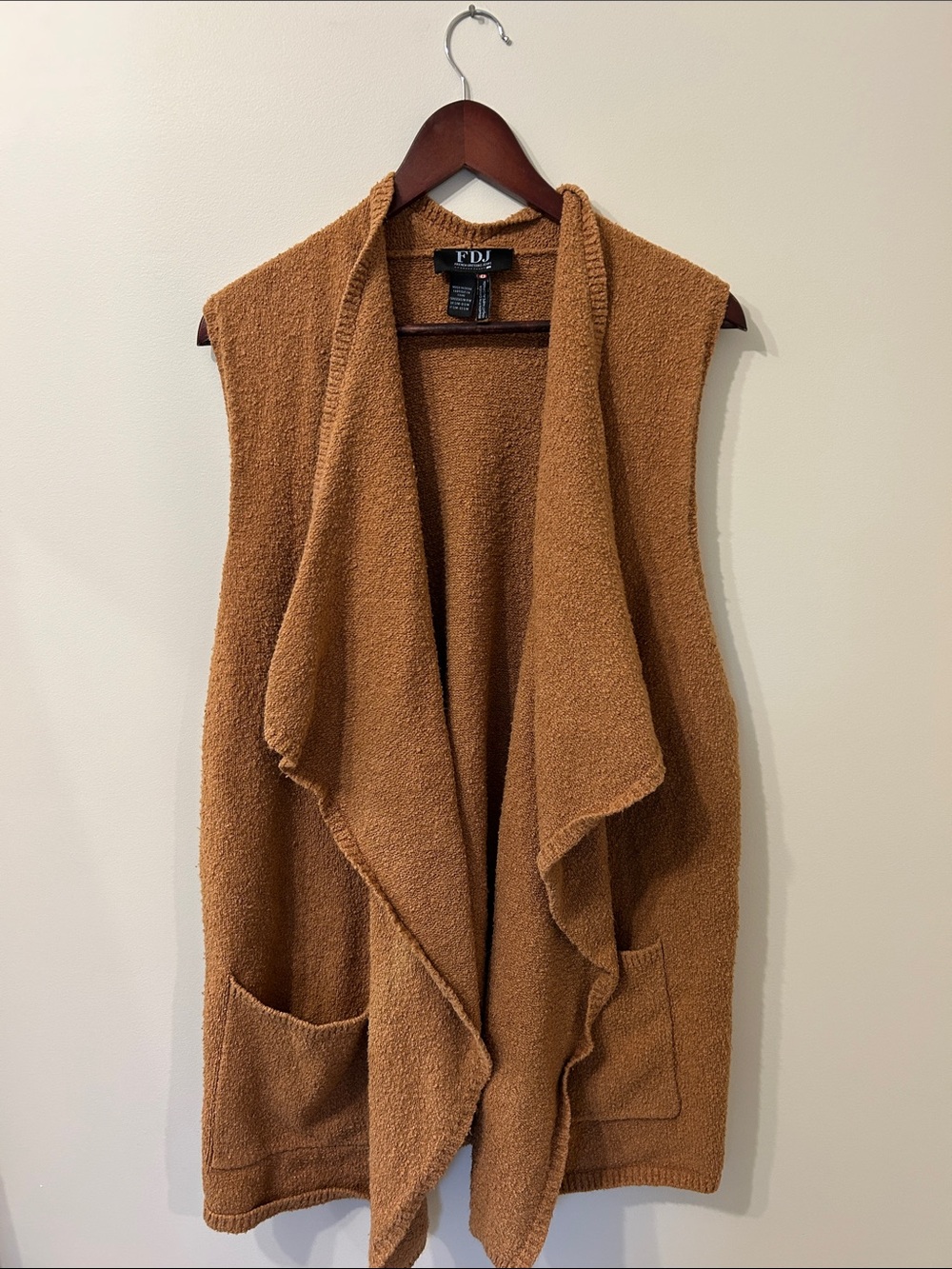 FDJ Open-Front Draped Vest in Camel